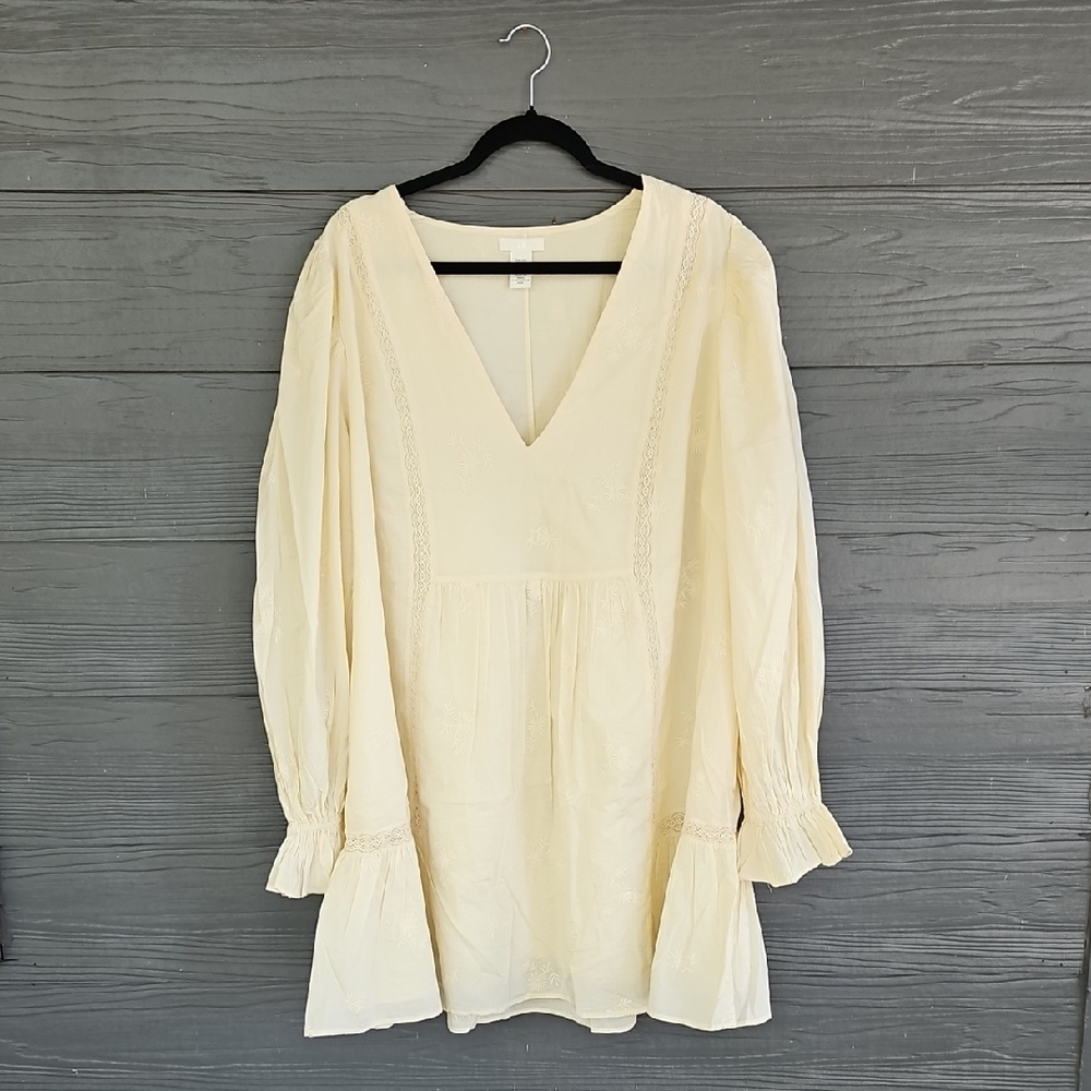 H&M Cream Midi Cotton Long Sleeve Dress GRADUATION SIZE XXL